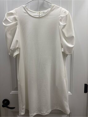 C’est Femme White Puff Sleeve Graduation Dress Wedding Rehearsal Mini Dress L